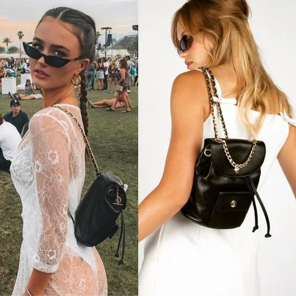 Dylan Kain Romy Backpack Black Leather‎ Gold Chain - Picture 12 of 12